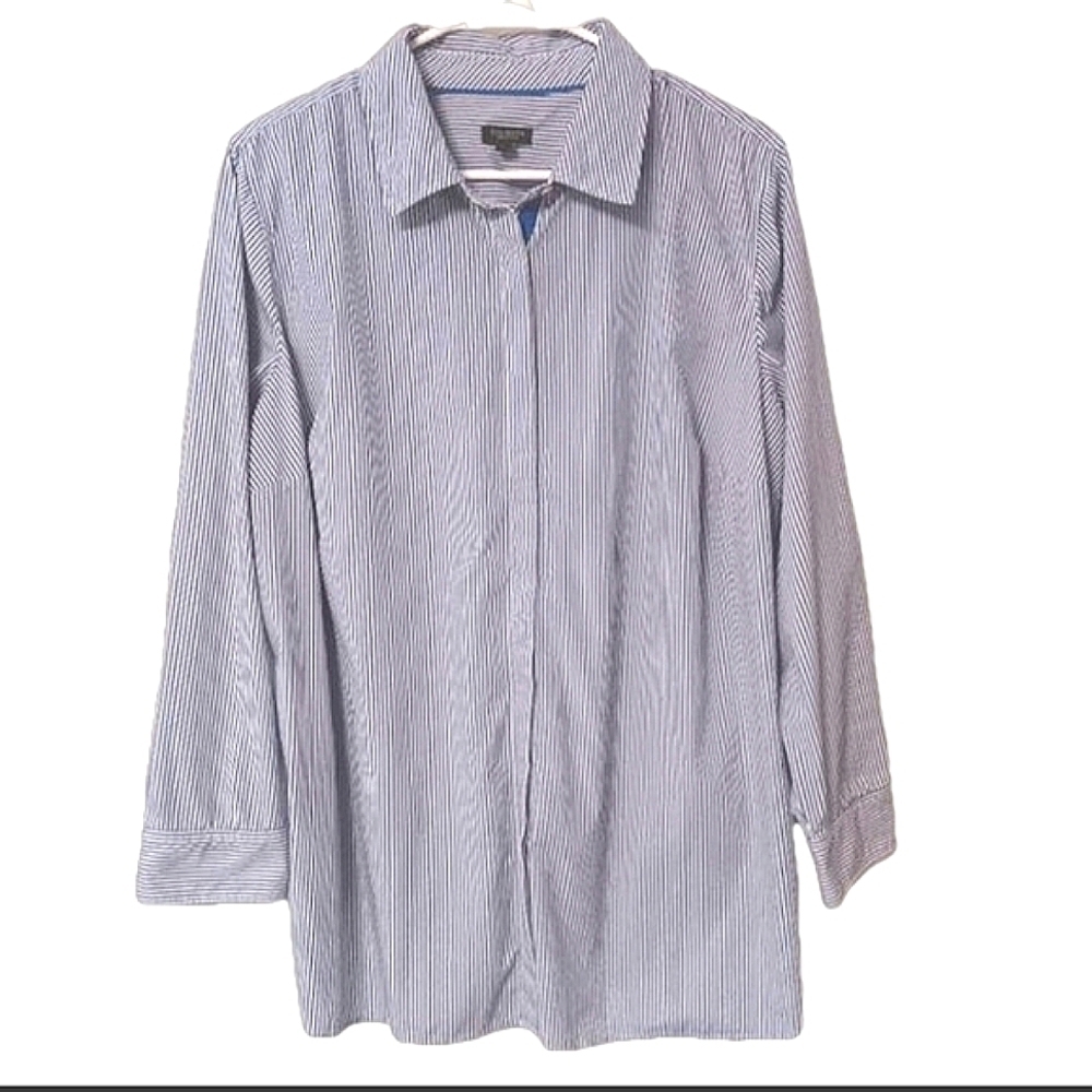Talbots‎ Clasic Blue & White Pinstripe Crisp Cotton Blend Button-down Shirt 2XP